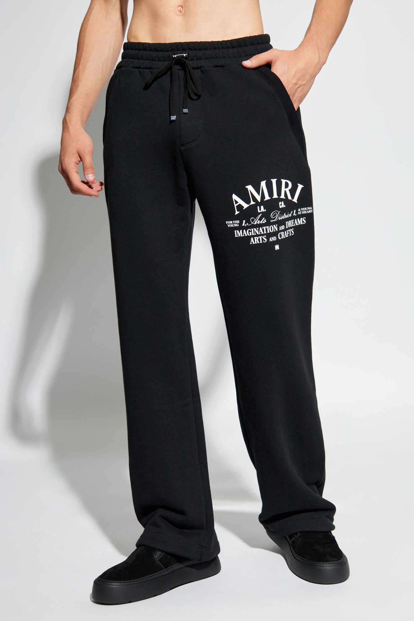 SchaferandweinerShops TW Shorts sportivi Greca con stampa Nero Black Sweatpants with logo Amiri